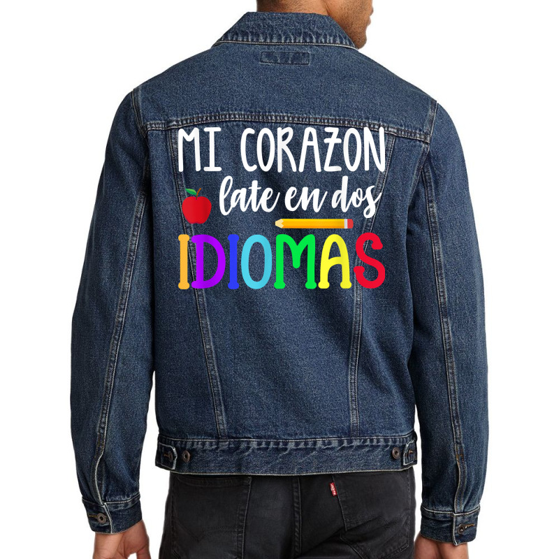 Mi Corazon Late En Dos Idiomas Bilingual T Shirt Men Denim Jacket by caroldian | Artistshot