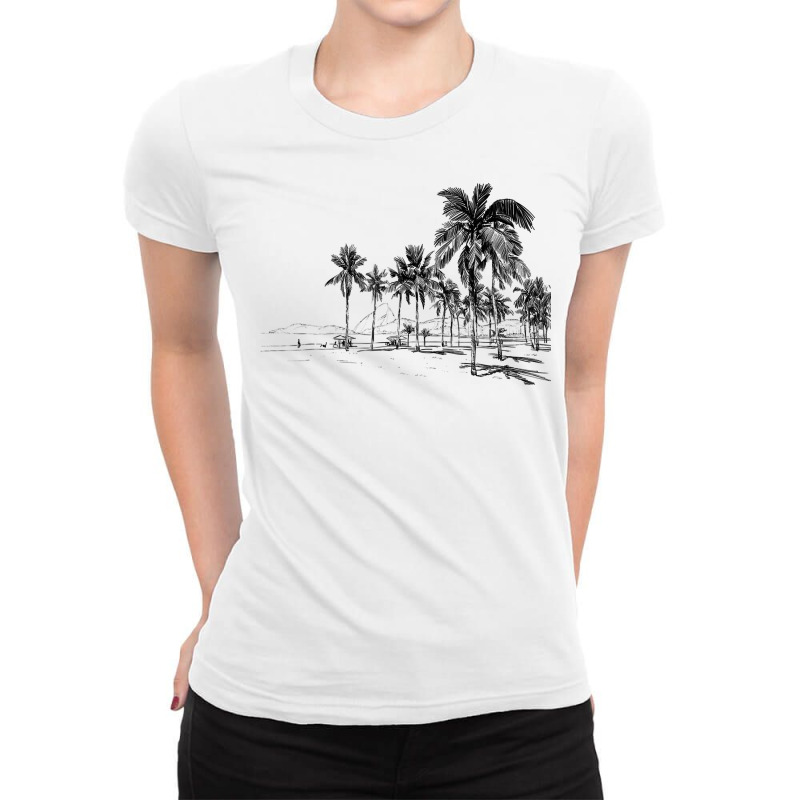 Nature Beauty Beach Mountain Palm Tree   Ocean Parasol Sea T Shirt Ladies Fitted T-Shirt by caroldian | Artistshot