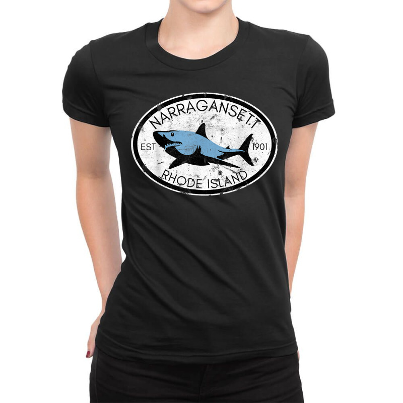 Narragansett Rhode Island Fishing Shark Fish Beach Vintage T Shirt Ladies Fitted T-Shirt by aryanahjerich | Artistshot