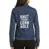 Shut Your Cornhole Funny Bean Bag Toss Cookout Winner Ladies Denim Jacket | Artistshot