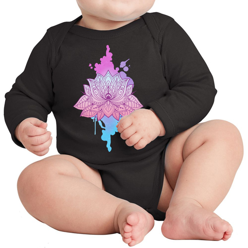 Mandala Lotus T  Shirt Asanas Mandala Lotus Mantra T  Shirt Long Sleeve Baby Bodysuit by elephantjellyfish | Artistshot