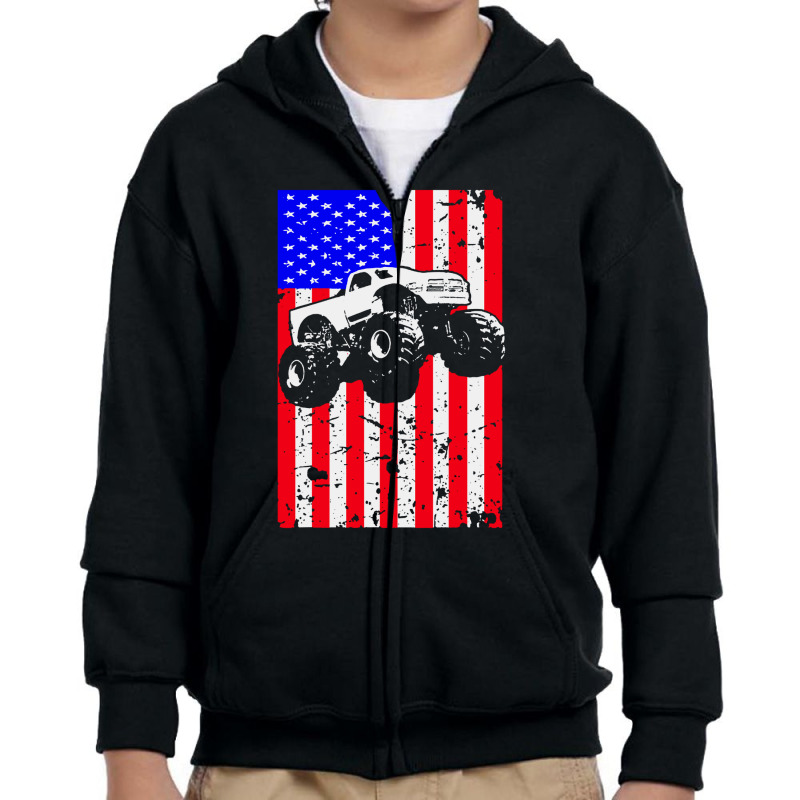 Truck American Flag Racing Usa Youth Zipper Hoodie by Cole Tees | Artistshot