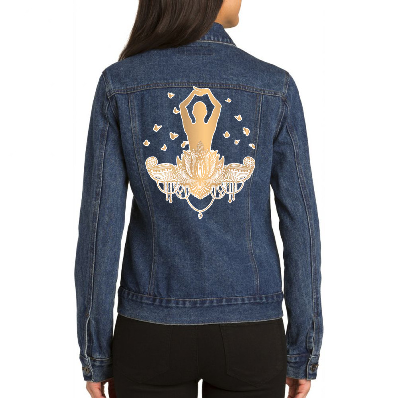 Meditation Yoga T  Shirt Meditation Design Gold T  Shirt Ladies Denim Jacket by elephantjellyfish | Artistshot