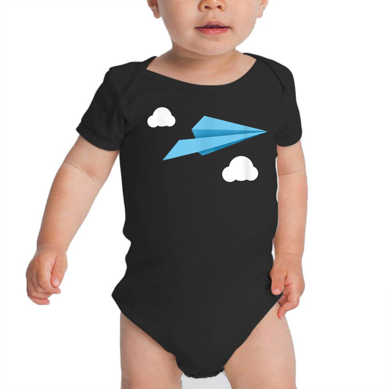 Blue Paper Airplane Paper Plane With White Clouds T Shirt Baby Bodysuit | Artistshot