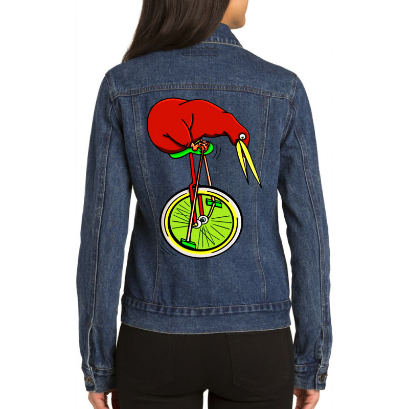 Kiwi Riding A Bike Ladies Denim Jacket | Artistshot