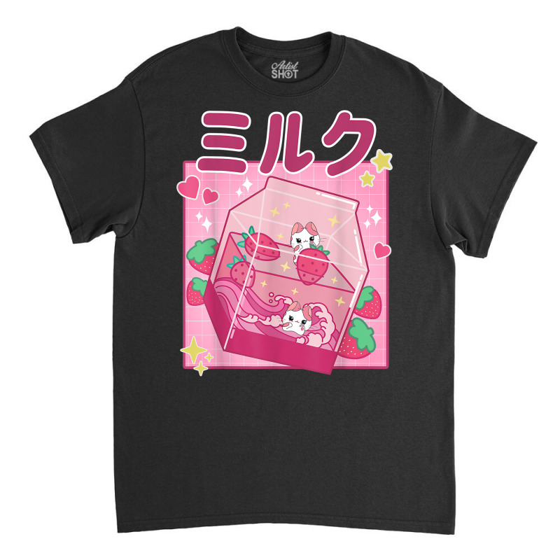 Funny Retro 90s Strawberry Milkshake Carton Kawaii Anime Cat T Shirt Classic T-shirt by kadrienstang | Artistshot