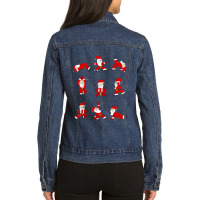 Funny Santa Christmas Yoga Positions Ladies Denim Jacket | Artistshot