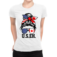 Messy Bun Useh American Canadian Canada Day Mom T Shirt Ladies Fitted T-shirt | Artistshot