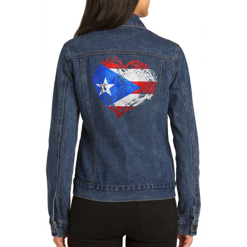 Puerto Rican Flag Vintage Puerto Rico Heart Valentines Day T Shirt Ladies Denim Jacket | Artistshot