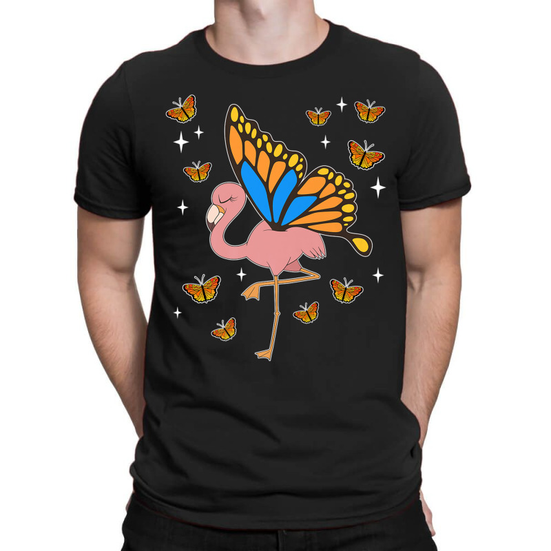 Flamingo Fantasy Butterfly Exotic Bird Animal Insect Pink Flamingo T-Shirt by criticizematter | Artistshot