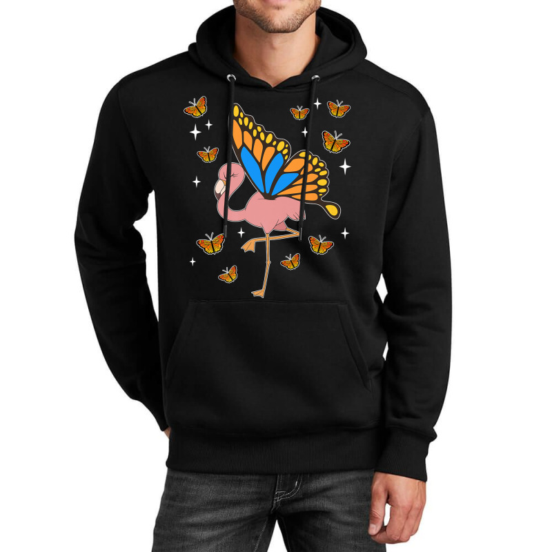 Flamingo Fantasy Butterfly Exotic Bird Animal Insect Pink Flamingo Unisex Hoodie by criticizematter | Artistshot