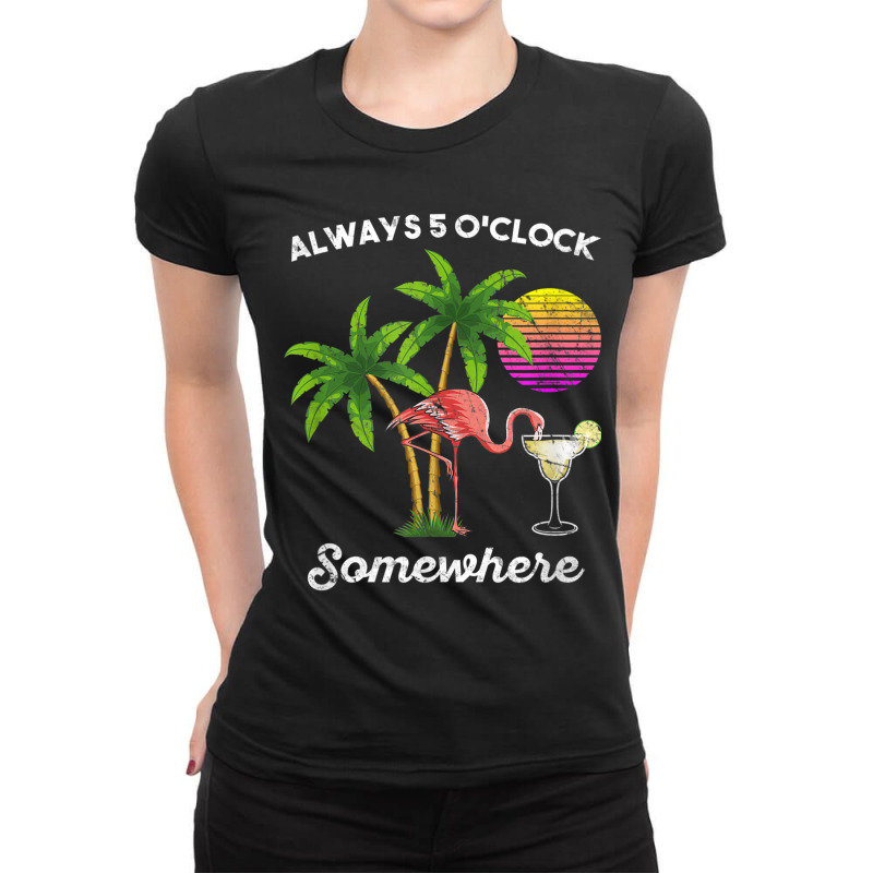 Flamingo 5 O'clock Somewhere Drinking Flamingo Ladies Fitted T-Shirt by urethrapricey | Artistshot