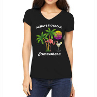 Flamingo 5 O'clock Somewhere Drinking Flamingo Women's V-neck T-shirt | Artistshot