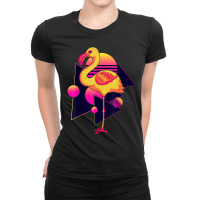 Flamingo 80s Vaporwave Zoo Animal Tropical Bird Lover Exotic Flamingo Ladies Fitted T-shirt | Artistshot