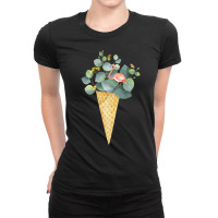 Floral Flamingo On An Ice Cream Cone T  Shirt Floral Flamingo Cone Ice Ladies Fitted T-shirt | Artistshot