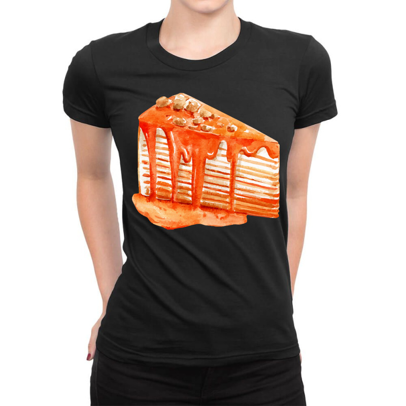 French Mille Crepe Cake T  Shirt Caramel Mille Crepe Cake T  Shirt Ladies Fitted T-Shirt by thymeartiste | Artistshot