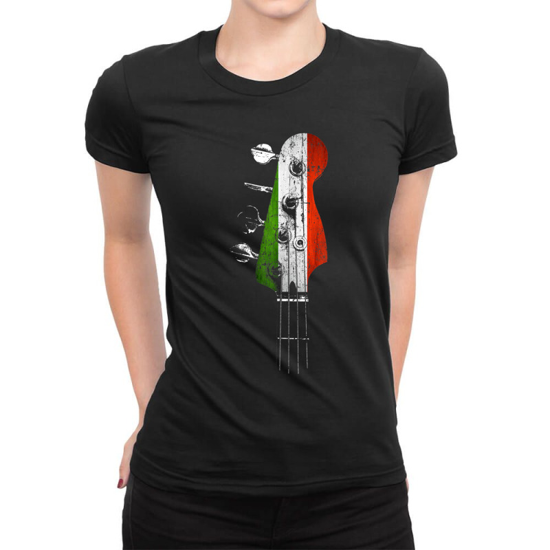 Guitar Bass Guitar Headstock Italian Flag For Bassist Bass Player Ladies Fitted T-Shirt by urethrapricey | Artistshot