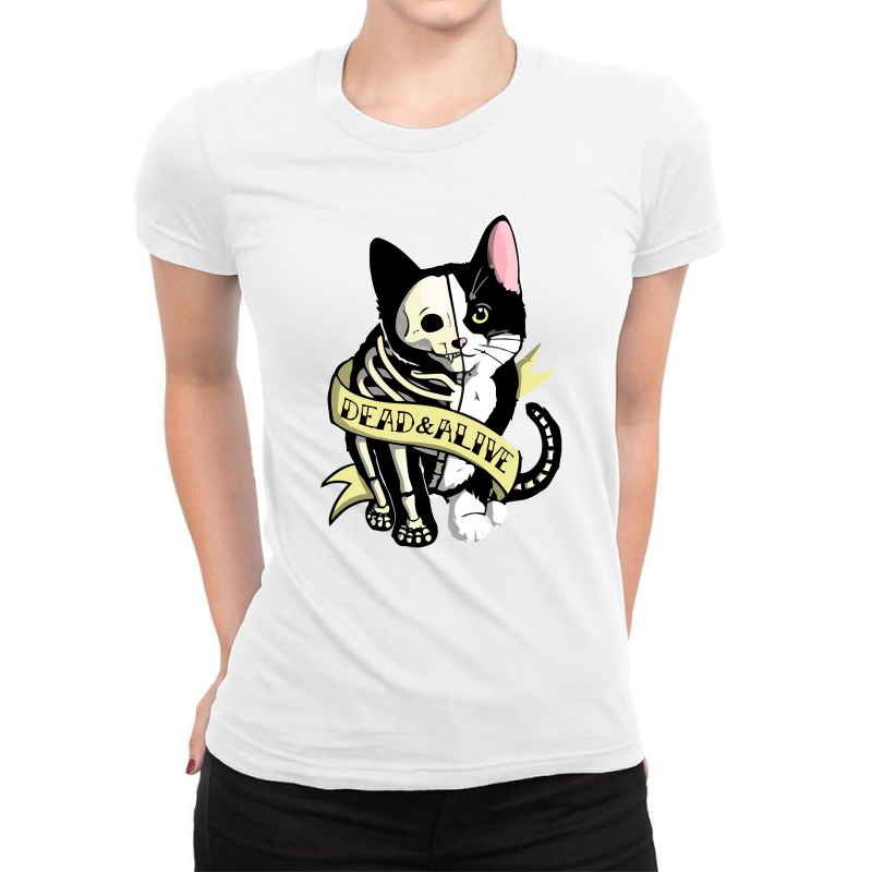 Genveje sfærisk Kan ikke Custom Schrodinger Cat Tattoo Ladies Fitted T-shirt By Custom-designs -  Artistshot