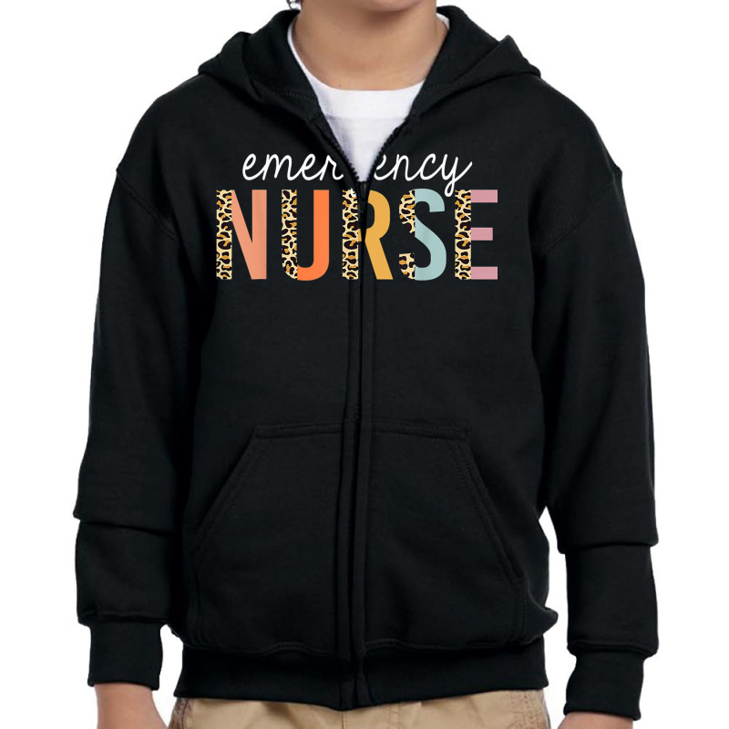 Nurse Emergency Nurse Leopard Print Er Nurse Nursing School Youth Zipper Hoodie | Artistshot