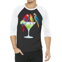 Womens Parrots Drinking Margarita Tropical Vacation Hawaiian Birds V N 3/4 Sleeve Shirt | Artistshot