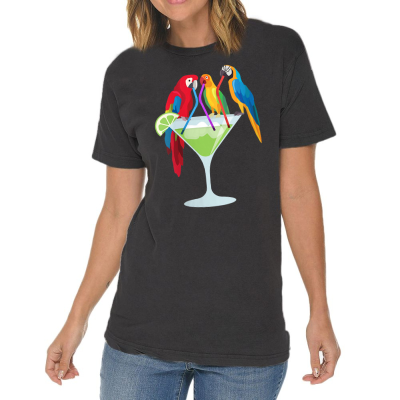 Womens Parrots Drinking Margarita Tropical Vacation Hawaiian Birds V N Vintage T-Shirt by mikidicosmo | Artistshot