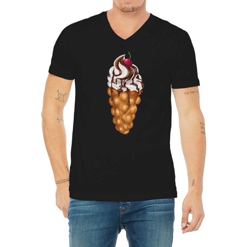 Bubble Waffle Ice Cream T  Shirt Egg Bubble Waffle Vanilla Ice Cream W V-Neck Tee by pintailracehorse | Artistshot