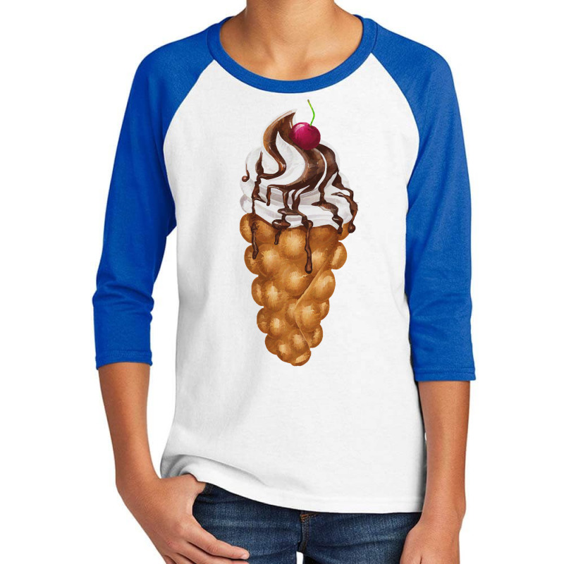 Bubble Waffle Ice Cream T  Shirt Egg Bubble Waffle Vanilla Ice Cream W Youth 3/4 Sleeve by pintailracehorse | Artistshot