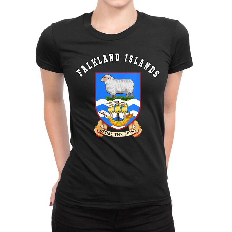 Womens Falkland Islands T Shirt Coat Of Arms Tee Flag Souvenir V Neck Ladies Fitted T-Shirt by malyahdepetris | Artistshot