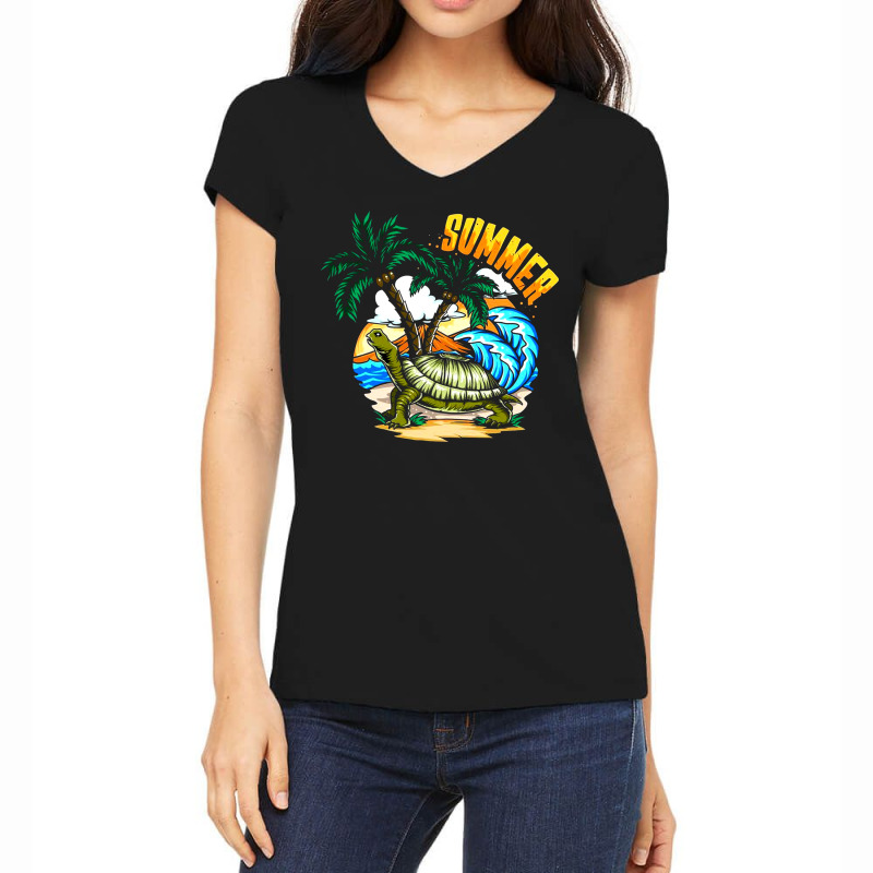 Coconut Tree With Surfboard Women's V-neck T-shirt | Artistshot