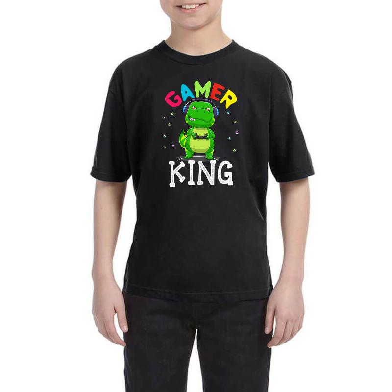 Thanksgiving Gamer King Trex Dinosaur Playing Video Games Kid Boys Gam Youth Tee | Artistshot