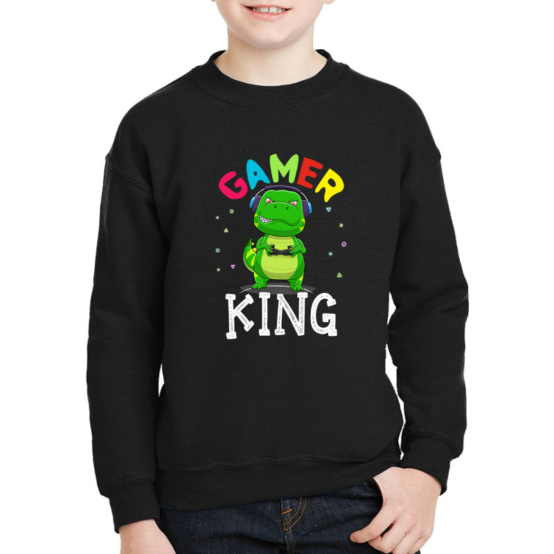 Thanksgiving Gamer King Trex Dinosaur Playing Video Games Kid Boys Gam Youth Sweatshirt | Artistshot