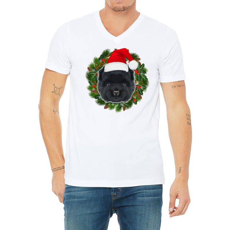 Chow Chow Dog In Santa Hat Merry Christmas Funny Dogs Xmas Sweatshirt V-neck Tee | Artistshot