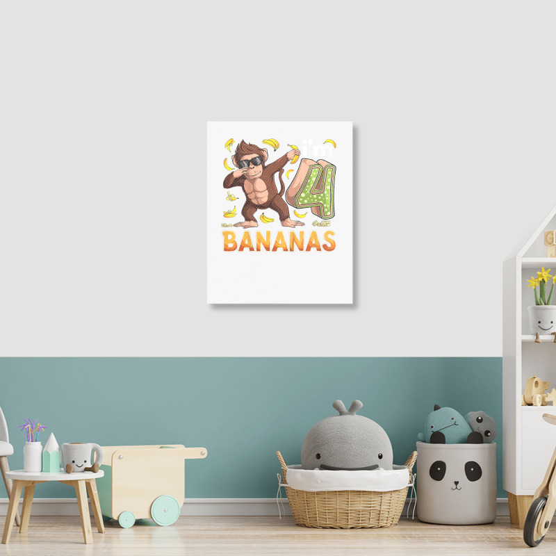 Kids 4 Year Old Monkey Birthday Safari Jungle Animal 4th B Day T Shirt Portrait Canvas Print | Artistshot