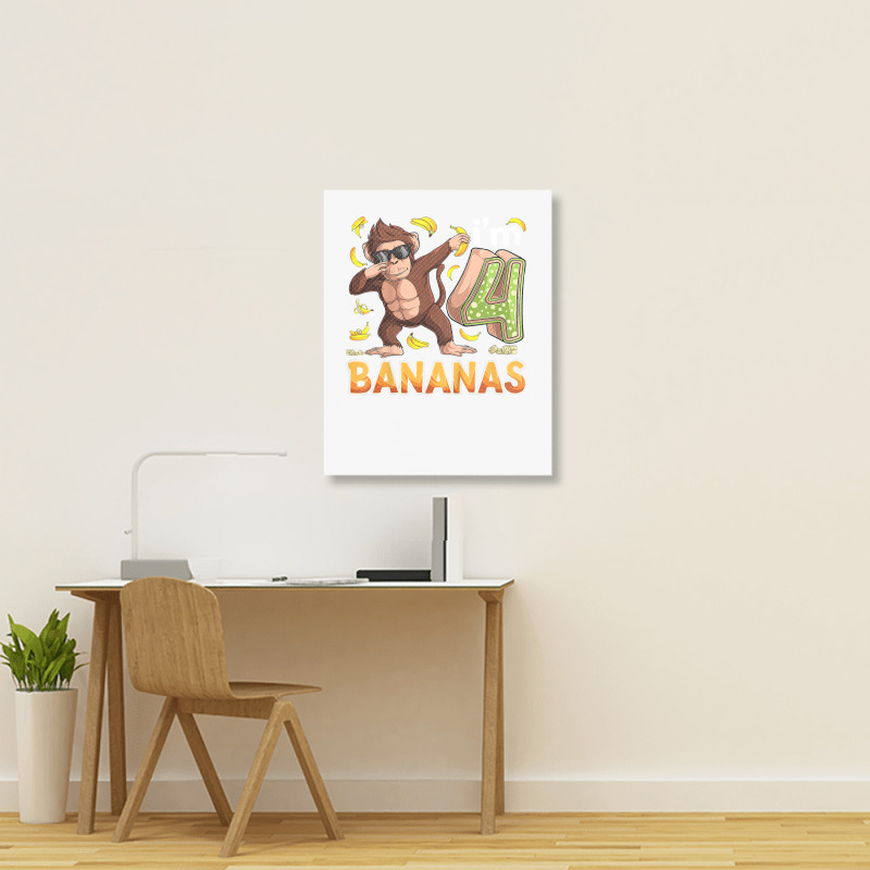 Kids 4 Year Old Monkey Birthday Safari Jungle Animal 4th B Day T Shirt Portrait Canvas Print | Artistshot