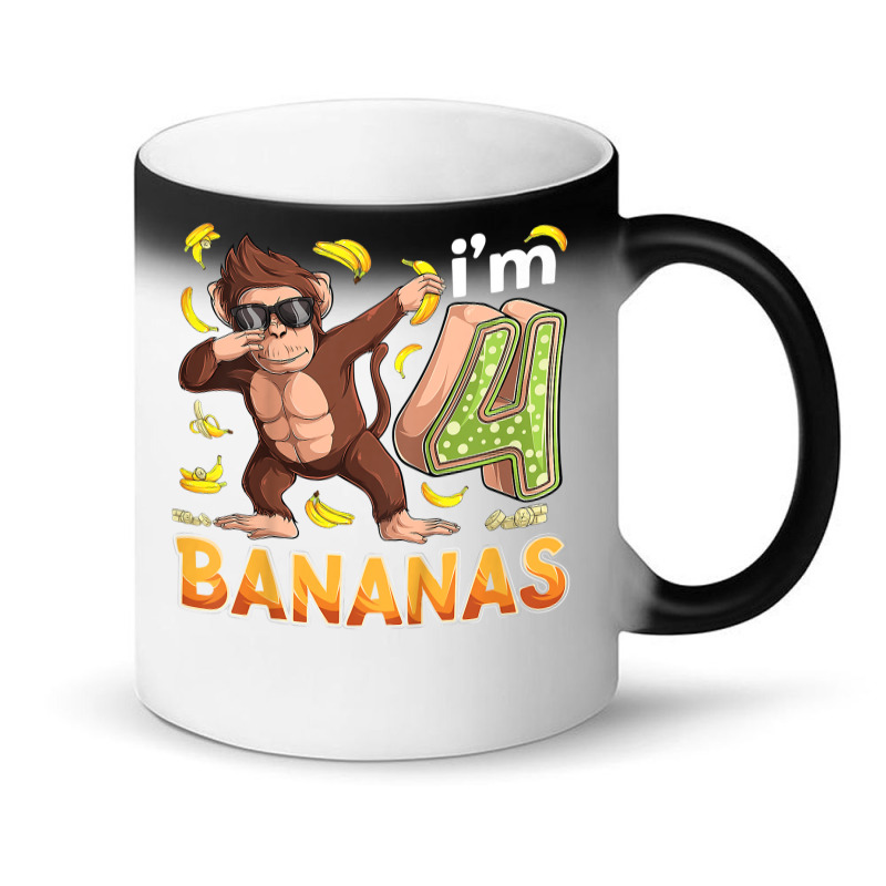 Kids 4 Year Old Monkey Birthday Safari Jungle Animal 4th B Day T Shirt Magic Mug | Artistshot