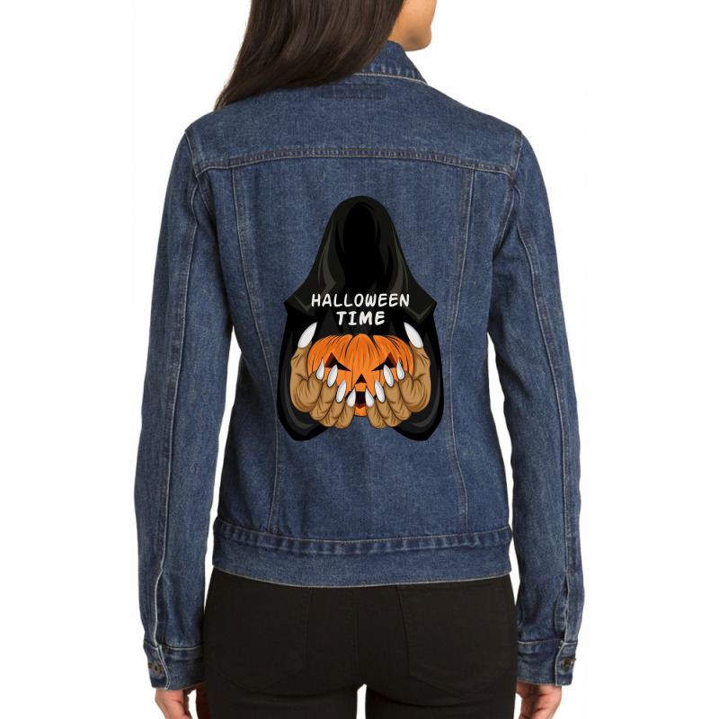 Halloween Time Ladies Denim Jacket by ŞEN | Artistshot