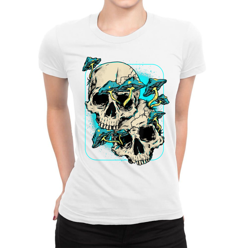 Skull Morel Mushrooms Mycologist Shirt Goth Mushroom Art T Shirt Ladies Fitted T-Shirt by rainandehay | Artistshot