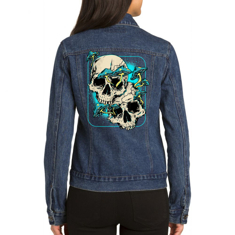 Skull Morel Mushrooms Mycologist Shirt Goth Mushroom Art T Shirt Ladies Denim Jacket by rainandehay | Artistshot