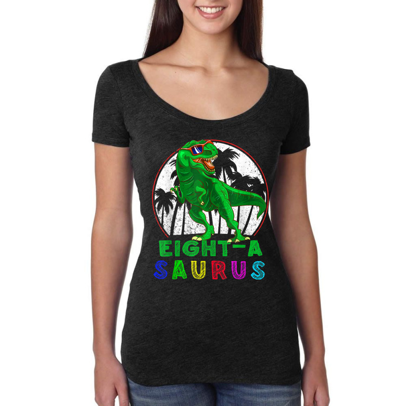 Dinosaur 8 Year Old Dinosaur Birthday 8th T Rex Dino Eight Saurus Women's Triblend Scoop T-shirt by urethrapricey | Artistshot