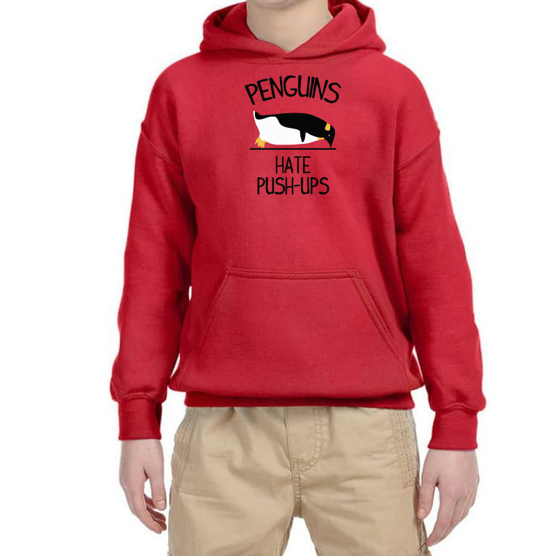 Penguin Hates Push Ups Youth Hoodie by heart eye | Artistshot