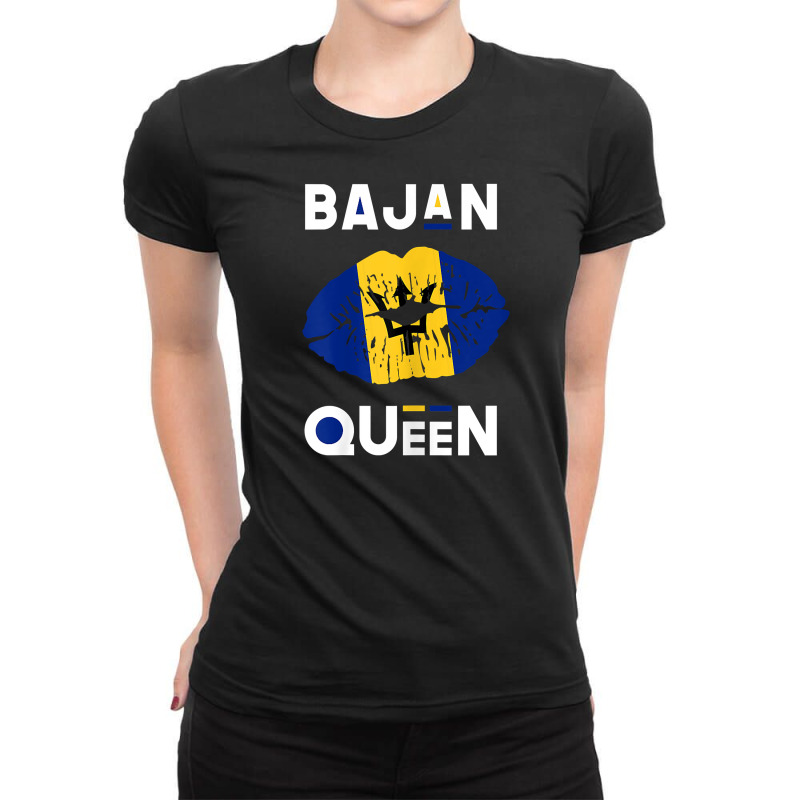 Womens Bajan Queen Shirt Barbados Flag Lips Barbadian Pride T Shirt Ladies Fitted T-Shirt by sav.anzoey | Artistshot