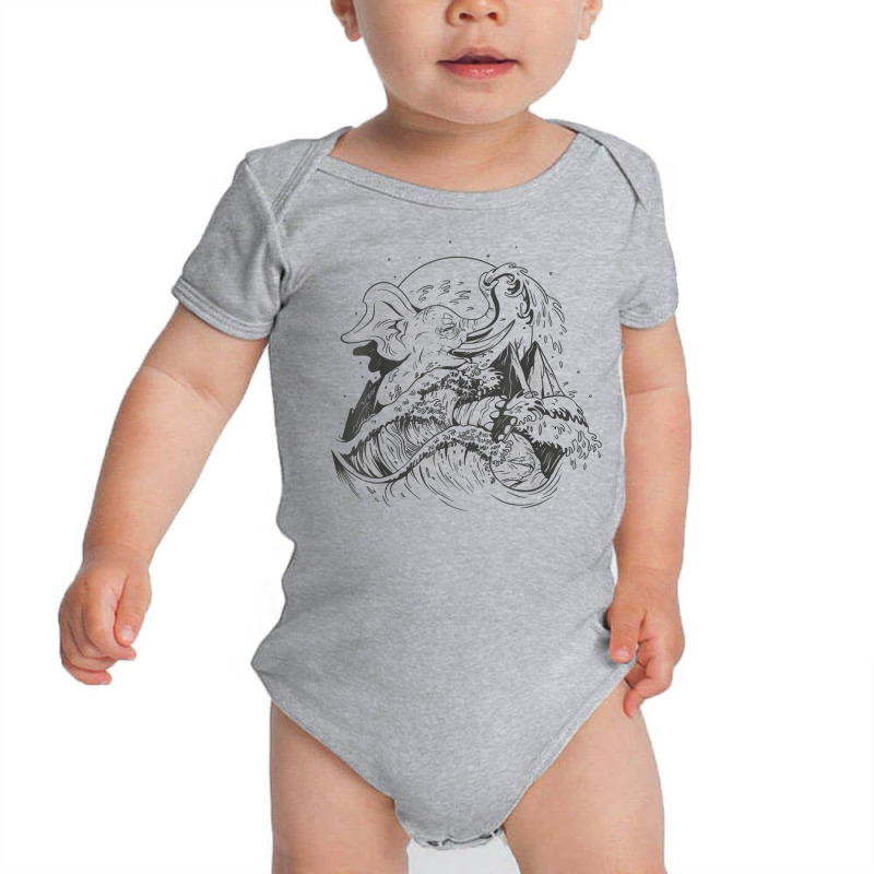 Japanese Wave Elephant Nature Landscape Aesthetic Graphic T Shirt Baby Bodysuit | Artistshot