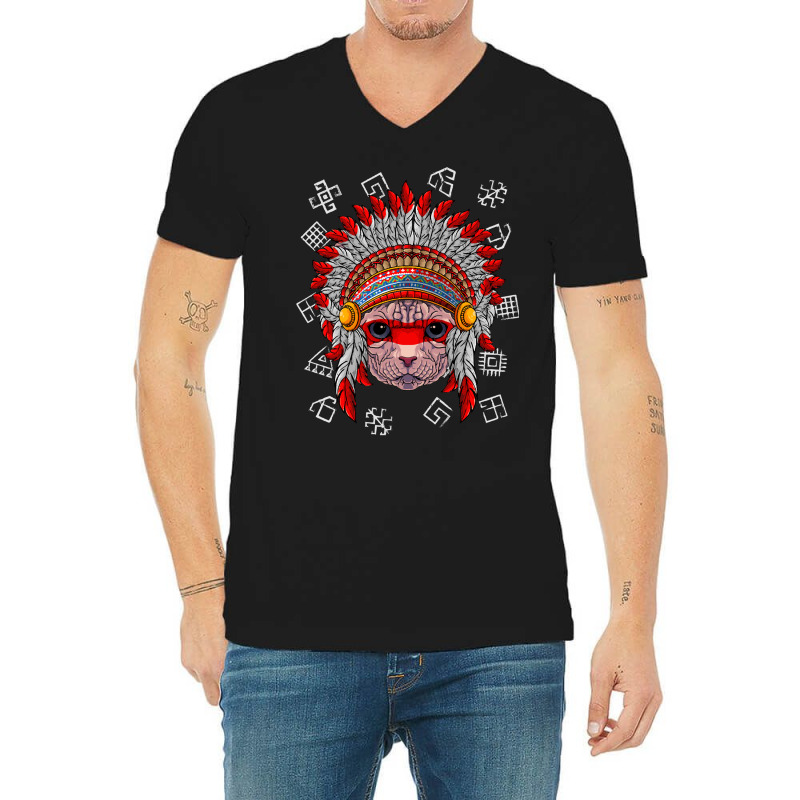 Indigenous Sphynx T  Shirt Indigenous Sphynx Native American Cat India V-Neck Tee by candlegoodwill | Artistshot