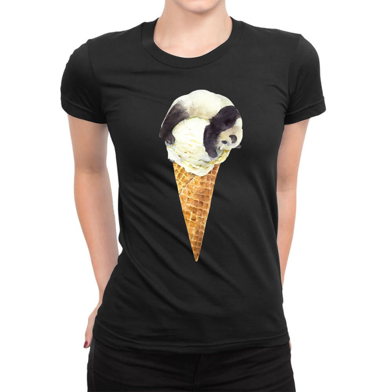 Panda On A Vanilla Ice Cream Cone T  Shirt Panda Cone Ice Cream T  Shi Ladies Fitted T-Shirt by thymeartiste | Artistshot