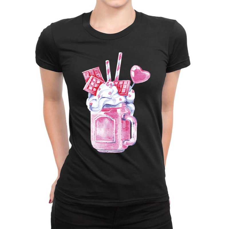 Pink Valentine Smoothie T  Shirt Strawberry Pink Milkshake T  Shirt Ladies Fitted T-Shirt by thymeartiste | Artistshot