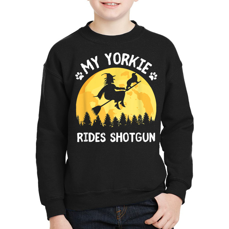 My Yorkie Rides Shotgun Funny Halloween Yorkshire Terrier T Shirt Youth Sweatshirt by kewisharemeliadq | Artistshot