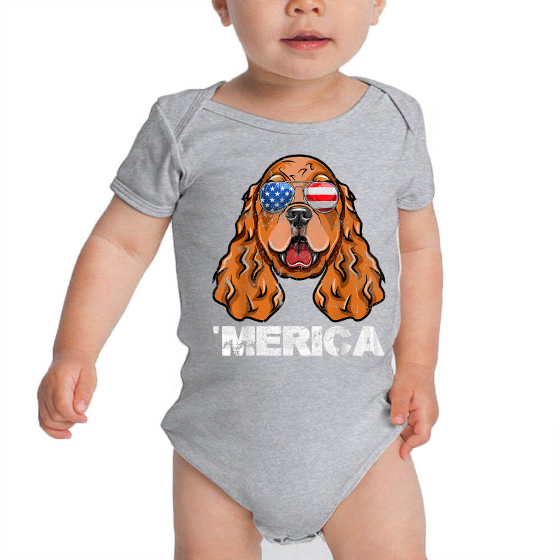 Cocker Spaniel Sunglasses American Usa Flag 4th Of July T Shirt Baby Bodysuit by maionexzweddel1i | Artistshot