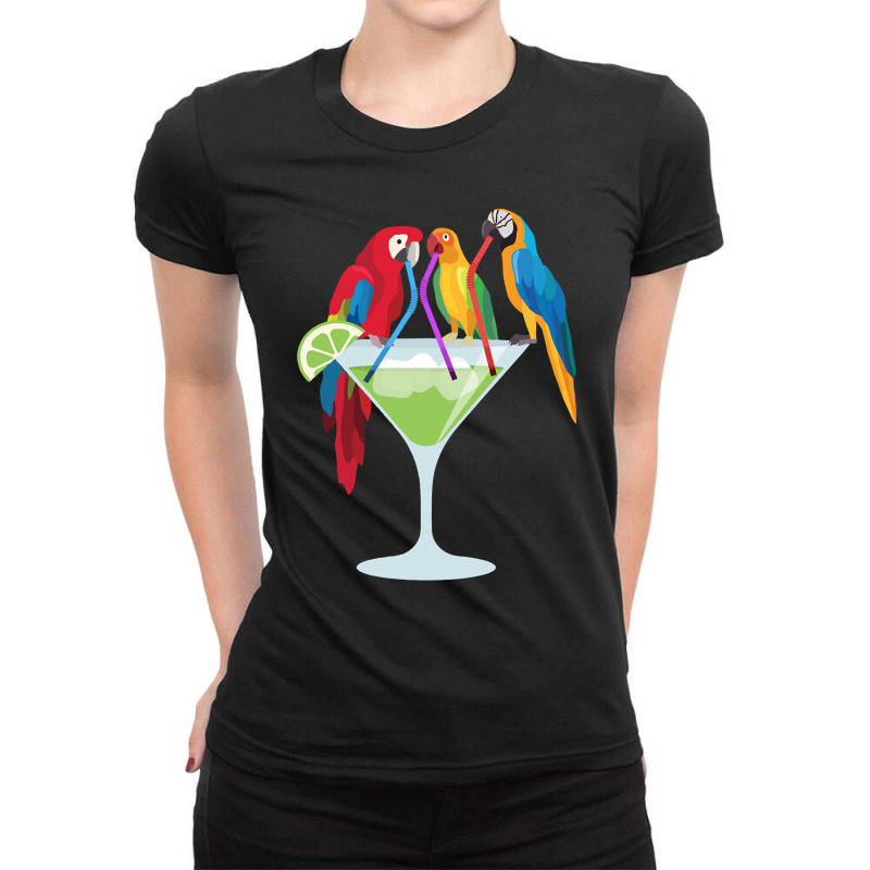 Parrots Drinking Margarita Tropical Vacation Hawaiian Birds Pullover H Ladies Fitted T-Shirt by shoaibmolleda | Artistshot