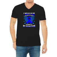 I Wear Blue Memory Godmother Colon Cancer Awareness Ribbon V-neck Tee | Artistshot