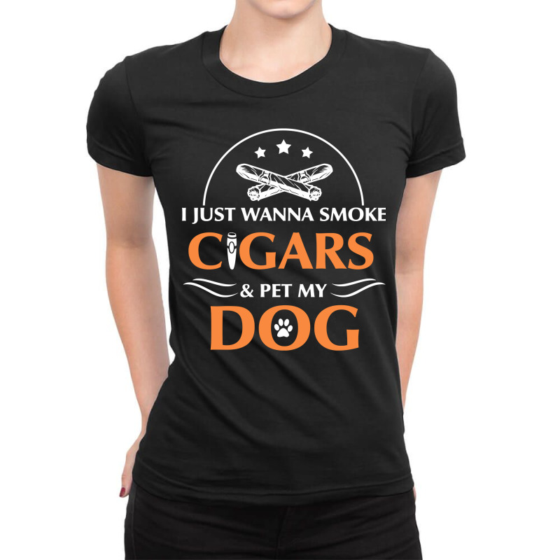 I Just Want To Smoke Cigars And Pet My Dog Cigarsdog Loves Long Sleeve Ladies Fitted T-Shirt by adrienskradski | Artistshot